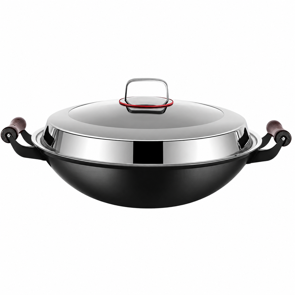 Wok en fer - Double poignée - Couvercle inclus  Wokora