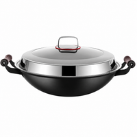 Wok en fer - Double poignée - Couvercle inclus  Wokora