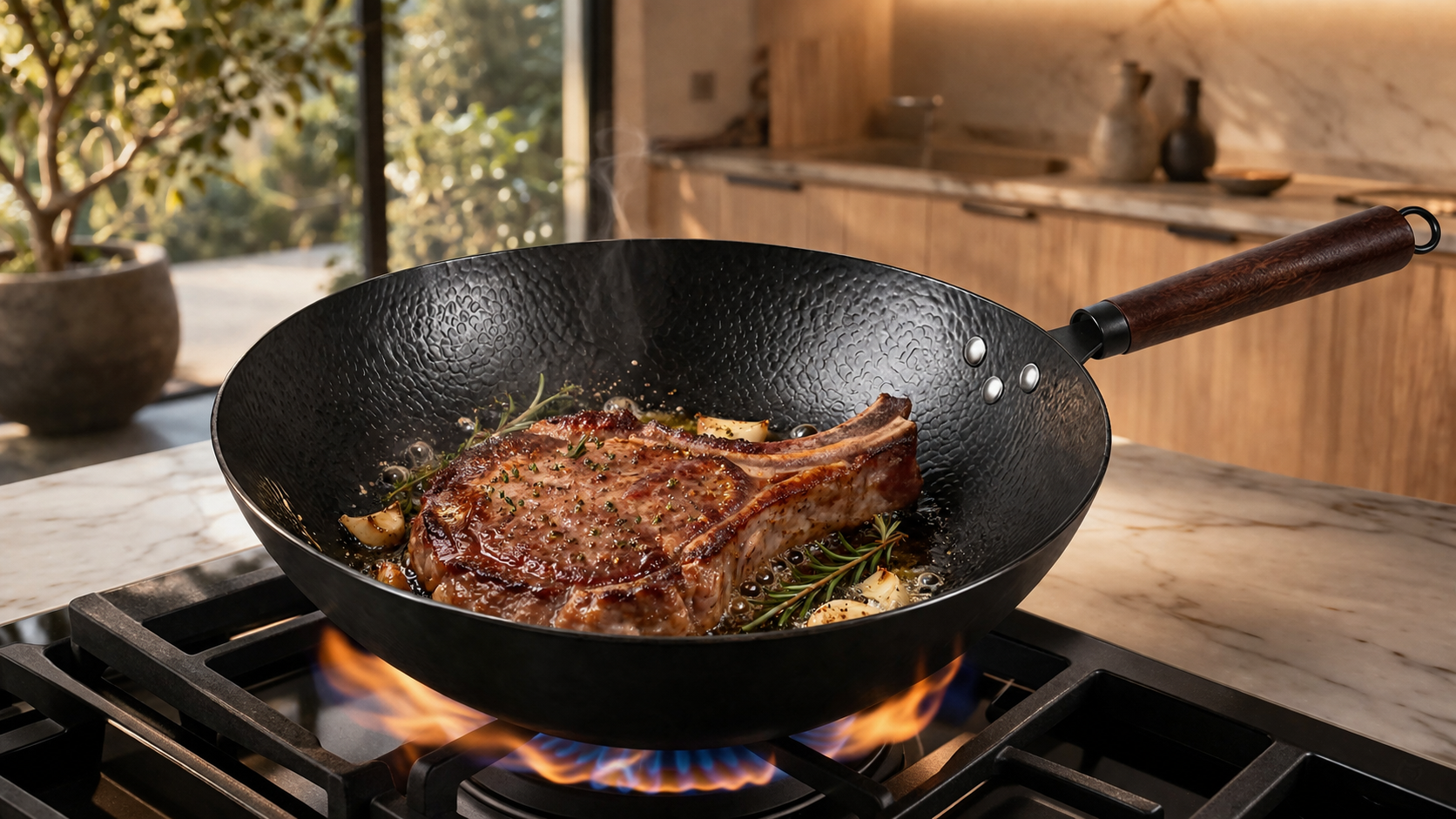 Wok acier carbone avec couvercle - Wokora